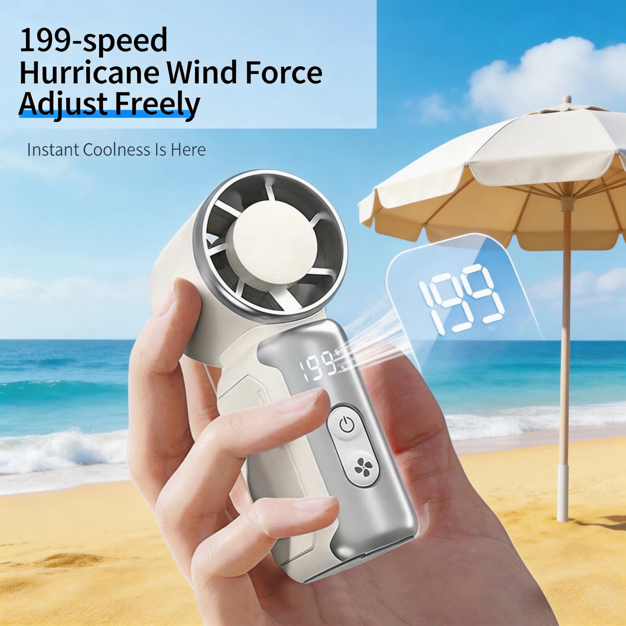Handheld Portable Turbo Fan with LED Display &5 Speeds, Cyberpunk USB-C Rechargeable Small Pocket Fan